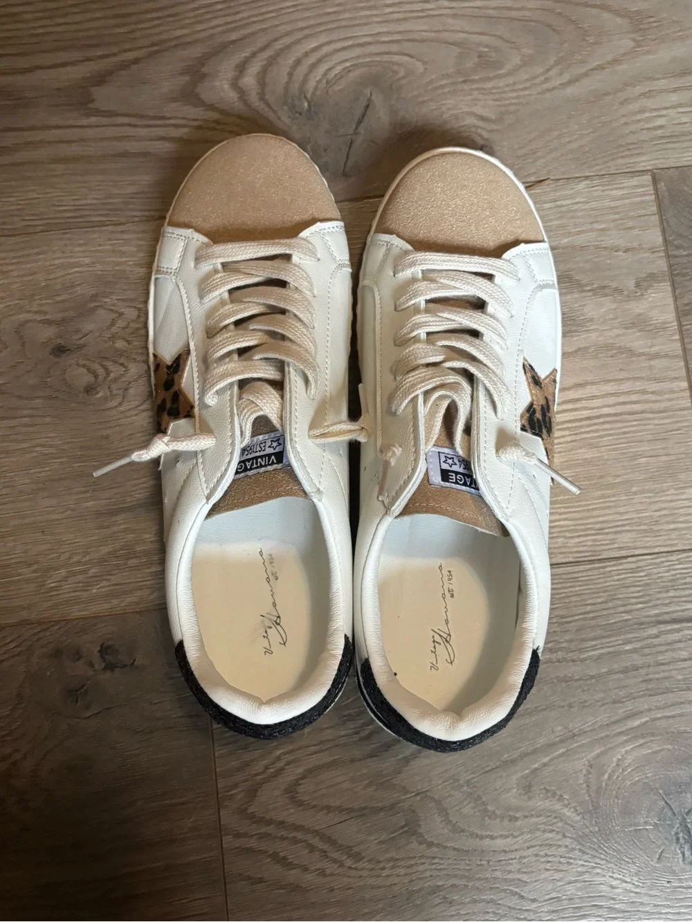Vintage Havana White Sneakers with Tan Suede Toe and Leopard Star - Picture 9 of 10